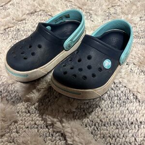 Crocs Kids Crocband II Clogs Navy Blue Stripe Retro Water Shoes Kids 4-5